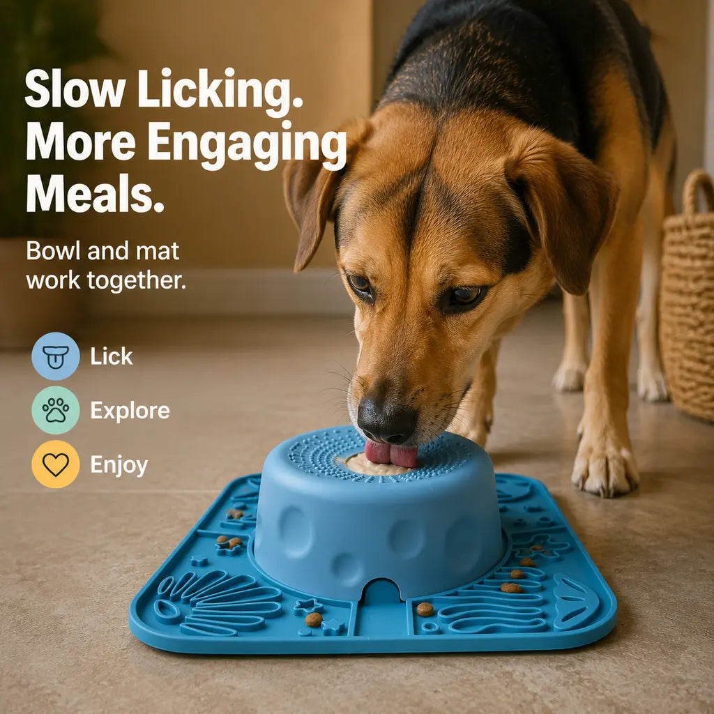 Pawpace 2-In-1 Heavy Duty Dog Lick Mat & 1 KG Slow Feeder Bowl with Upgraded Roller for Big Dogs- 500Ml No-Choking Pet Lick Bowl, Non-Slip Suction Cups, Anxiety Relief Enrichment Toy