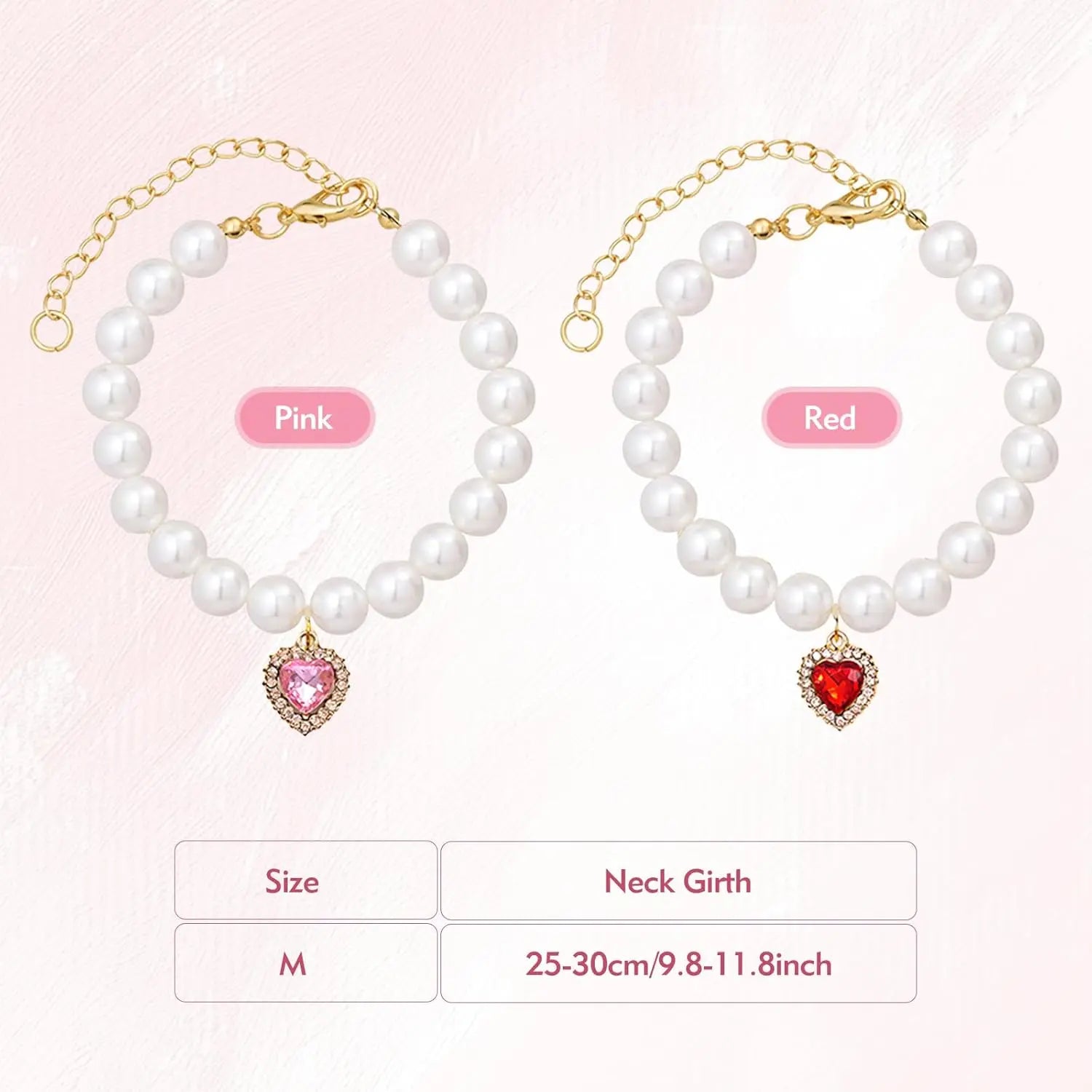 Cat Costume 2Pcs Adjustable Durable Pearl Collars with Heart-Shaped Rhinestones - Cute Pet Neck Accessories, 9.84-13.78 Inches, for Weddings, Holidays, Birthdays